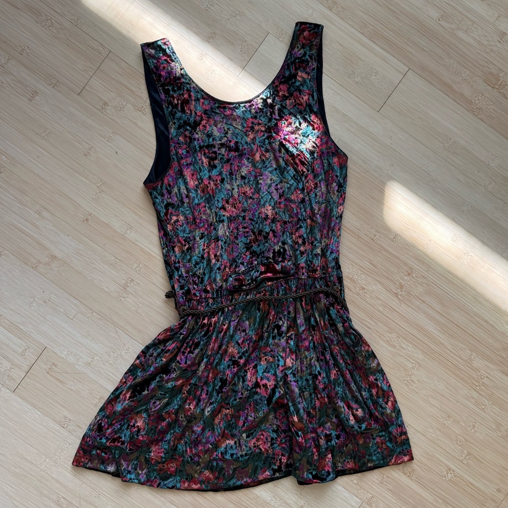 Free People Crushed Velvet Mini Dress with Belt - Picture 2 of 7